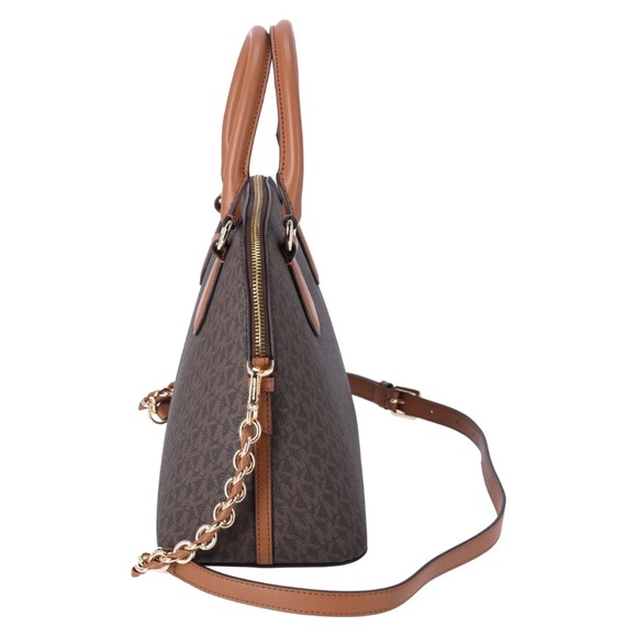 Michael Kors Veronica Medium Logo Dome Satchel Brown MK Signature Logo Acorn - Picture 6 of 8